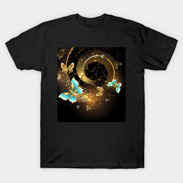 Spiral with Gold Butterflies T-Shirt by Blackmoon9